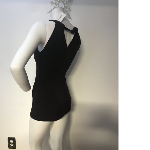 Le Chateau dark Brown halter pica-boo top blouse tank Gold enamel necklace NWT - Picture 3 of 6